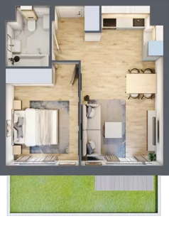 2 pokoje, mieszkanie 39,08 m², parter, oferta nr 106F/M029, Miasteczko Jutrzenki Dzielnica Hortensji, Warszawa, Włochy, ul. Jutrzenki 106F
