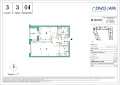 2 pokoje, mieszkanie 40,56 m², piętro 3, oferta nr 64, NowoPark, Kraków, Czyżyny, ul. Sołtysowska/Tomickiego