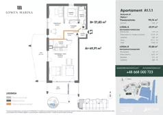 3 pokoje, apartament inwestycyjny 90,38 m², piętro 1, oferta nr A1, Lowen Marina, Giżycko, ul. Świętego Brunona