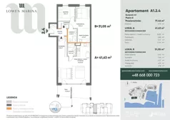 3 pokoje, apartament inwestycyjny 78,34 m², piętro 2, oferta nr A1, Lowen Marina, Giżycko, ul. Świętego Brunona