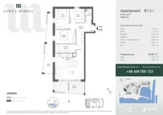 4 pokoje, apartament inwestycyjny 82,68 m², piętro 3, oferta nr B1, Lowen Marina, Giżycko, ul. Świętego Brunona