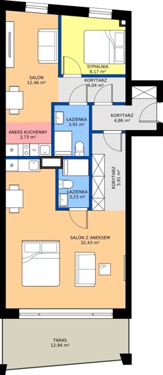 3 pokoje, mieszkanie 79,76 m², piętro 1, oferta nr A1, Lowen Marina, Giżycko, ul. Świętego Brunona