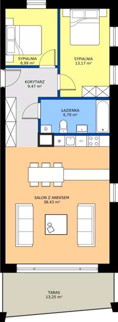 4 pokoje, mieszkanie 76,85 m², piętro 1, oferta nr B1, Lowen Marina, Giżycko, ul. Świętego Brunona