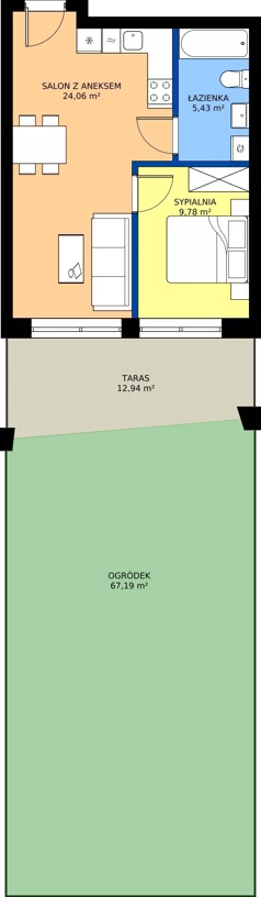2 pokoje, mieszkanie 44,69 m², piętro 1, oferta nr A1, Lowen Marina, Giżycko, ul. Świętego Brunona