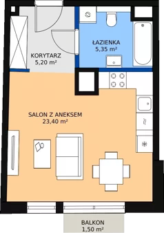 1 pokój, mieszkanie 34,09 m², piętro 5, oferta nr 65, Biała Kamienica, Łódź, Śródmieście, Osiedle Katedralna, ul. Więckowskiego 12