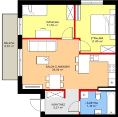 3 pokoje, mieszkanie 60,12 m², piętro 1, oferta nr 41B, Osiedle Młodych, Janczewice, ul. Jedności