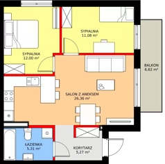 3 pokoje, mieszkanie 59,85 m², piętro 1, oferta nr 46B, Osiedle Młodych, Janczewice, ul. Jedności