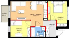 3 pokoje, mieszkanie 54,95 m², piętro 1, oferta nr 77B, Osiedle Młodych, Janczewice, ul. Jedności