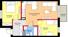 3 pokoje, mieszkanie 54,95 m², piętro 1, oferta nr 72B, Osiedle Młodych, Janczewice, ul. Jedności