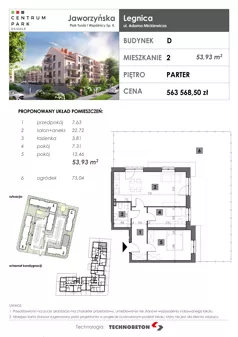 3 pokoje, mieszkanie 53,93 m², parter, oferta nr 2, Osiedle Centrum Park, Legnica, ul. Mickiewicza 44/45