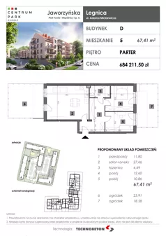 3 pokoje, mieszkanie 67,41 m², parter, oferta nr 5, Osiedle Centrum Park, Legnica, ul. Mickiewicza 44/45