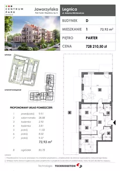 4 pokoje, mieszkanie 73,93 m², parter, oferta nr 1, Osiedle Centrum Park, Legnica, ul. Mickiewicza 44/45