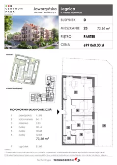 4 pokoje, mieszkanie 73,20 m², parter, oferta nr 23, Osiedle Centrum Park, Legnica, ul. Mickiewicza 44/45
