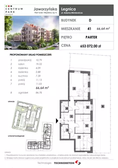 4 pokoje, mieszkanie 66,64 m², parter, oferta nr 41, Osiedle Centrum Park, Legnica, ul. Mickiewicza 44/45