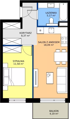 2 pokoje, mieszkanie 43,69 m², piętro 3, oferta nr M 36A, Stary Dworzec, Kartuzy, ul. Dworcowa