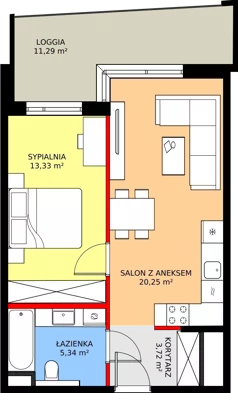 2 pokoje, mieszkanie 42,93 m², piętro 1, oferta nr M 2A, Stary Dworzec, Kartuzy, ul. Dworcowa