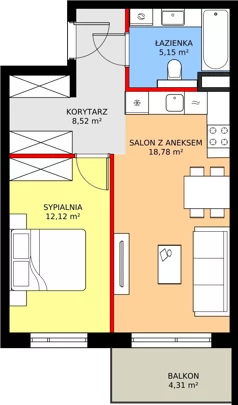 2 pokoje, mieszkanie 44,53 m², piętro 1, oferta nr M 4A, Stary Dworzec, Kartuzy, ul. Dworcowa