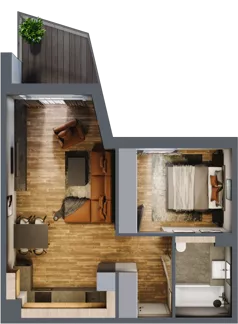 2 pokoje, mieszkanie 43,76 m², piętro 1, oferta nr M 59B, Stary Dworzec, Kartuzy, ul. Dworcowa