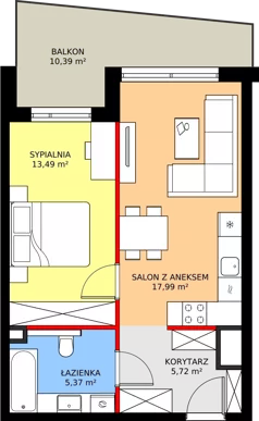 2 pokoje, mieszkanie 43,02 m², piętro 3, oferta nr M 80B, Stary Dworzec, Kartuzy, ul. Dworcowa