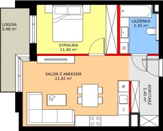 2 pokoje, mieszkanie 43,64 m², piętro 2, oferta nr M 60B, Stary Dworzec, Kartuzy, ul. Dworcowa