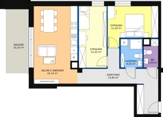 3 pokoje, mieszkanie 70,48 m², piętro 1, oferta nr B 1.4, Melody Park, Łódź, Śródmieście, Śródmieście-Wschód, ul. Pomorska 72/74