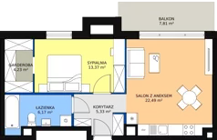 2 pokoje, mieszkanie 51,45 m², piętro 1, oferta nr B 1.7, Melody Park, Łódź, Śródmieście, Śródmieście-Wschód, ul. Pomorska 72/74