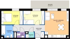 3 pokoje, mieszkanie 60,63 m², piętro 1, oferta nr B 1.9, Melody Park, Łódź, Śródmieście, Śródmieście-Wschód, ul. Pomorska 72/74