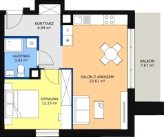2 pokoje, mieszkanie 45,83 m², piętro 1, oferta nr B 1.12, Melody Park, Łódź, Śródmieście, Śródmieście-Wschód, ul. Pomorska 72/74