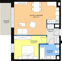 2 pokoje, mieszkanie 52,76 m², piętro 2, oferta nr B 2.2, Melody Park, Łódź, Śródmieście, Śródmieście-Wschód, ul. Pomorska 72/74