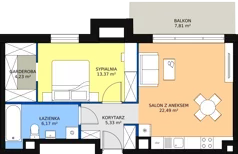 2 pokoje, mieszkanie 51,47 m², piętro 2, oferta nr B 2.7, Melody Park, Łódź, Śródmieście, Śródmieście-Wschód, ul. Pomorska 72/74