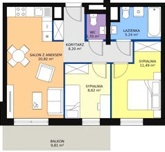 3 pokoje, mieszkanie 56,17 m², piętro 5, oferta nr B 5.14, Melody Park, Łódź, Śródmieście, Śródmieście-Wschód, ul. Pomorska 72/74