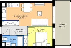2 pokoje, mieszkanie 40,63 m², piętro 2, oferta nr MA096, ale!KEN, Warszawa, Ursynów, Ursynów Centrum, ul. Indiry Gandhi 7