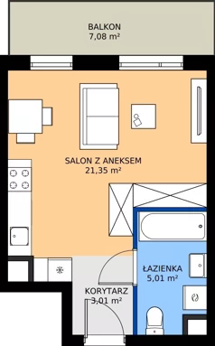 1 pokój, mieszkanie 29,37 m², piętro 3, oferta nr MB029, ale!KEN etap 2, Warszawa, Ursynów, Ursynów Centrum, al. Komisji Edukacji Narodowej 60