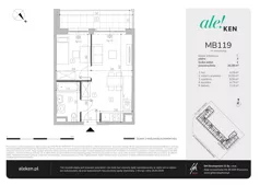 2 pokoje, mieszkanie 34,39 m², piętro 3, oferta nr MB119, ale!KEN etap 2, Warszawa, Ursynów, Ursynów Centrum, al. Komisji Edukacji Narodowej 60