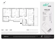 4 pokoje, mieszkanie 87,04 m², piętro 7, oferta nr MB148, ale!KEN etap 2, Warszawa, Ursynów, Ursynów Centrum, al. Komisji Edukacji Narodowej 60