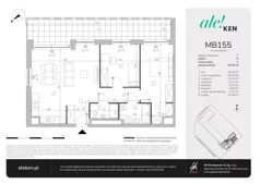 3 pokoje, mieszkanie 75,79 m², piętro 8, oferta nr MB155, ale!KEN etap 2, Warszawa, Ursynów, Ursynów Centrum, al. Komisji Edukacji Narodowej 60