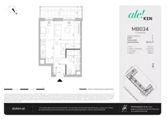 1 pokój, mieszkanie 29,37 m², piętro 4, oferta nr MB034, ale!KEN etap 2, Warszawa, Ursynów, Ursynów Centrum, al. Komisji Edukacji Narodowej 60