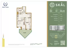 2 pokoje, mieszkanie 46,34 m², parter, oferta nr M.1, SKAL, Łódź, Polesie, ul. Borowa 1