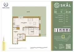 2 pokoje, mieszkanie 47,10 m², parter, oferta nr M.11, SKAL, Łódź, Polesie, ul. Borowa 1