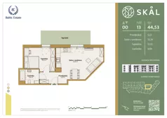 2 pokoje, mieszkanie 43,97 m², parter, oferta nr M.13, SKAL, Łódź, Polesie, ul. Borowa 1