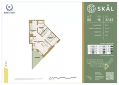 2 pokoje, mieszkanie 37,55 m², parter, oferta nr M.16, SKAL, Łódź, Polesie, ul. Borowa 1