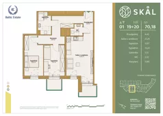 3 pokoje, mieszkanie 70,18 m², piętro 1, oferta nr M.19+20, SKAL, Łódź, Polesie, ul. Borowa 1