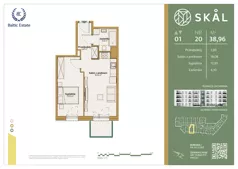 2 pokoje, mieszkanie 38,96 m², piętro 1, oferta nr M.20, SKAL, Łódź, Polesie, ul. Borowa 1