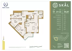 4 pokoje, mieszkanie 90,81 m², piętro 1, oferta nr M.21+22, SKAL, Łódź, Polesie, ul. Borowa 1