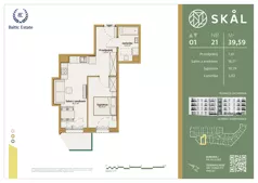 2 pokoje, mieszkanie 39,59 m², piętro 1, oferta nr M.21, SKAL, Łódź, Polesie, ul. Borowa 1