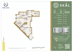 3 pokoje, mieszkanie 50,65 m², piętro 1, oferta nr M.22, SKAL, Łódź, Polesie, ul. Borowa 1