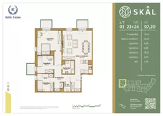 4 pokoje, mieszkanie 97,20 m², piętro 1, oferta nr M.23+24, SKAL, Łódź, Polesie, ul. Borowa 1