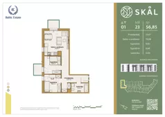 3 pokoje, mieszkanie 56,85 m², piętro 1, oferta nr M.23, SKAL, Łódź, Polesie, ul. Borowa 1