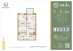 2 pokoje, mieszkanie 39,54 m², piętro 1, oferta nr M.24, SKAL, Łódź, Polesie, ul. Borowa 1