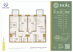 4 pokoje, mieszkanie 78,97 m², piętro 1, oferta nr M.25+26, SKAL, Łódź, Polesie, ul. Borowa 1